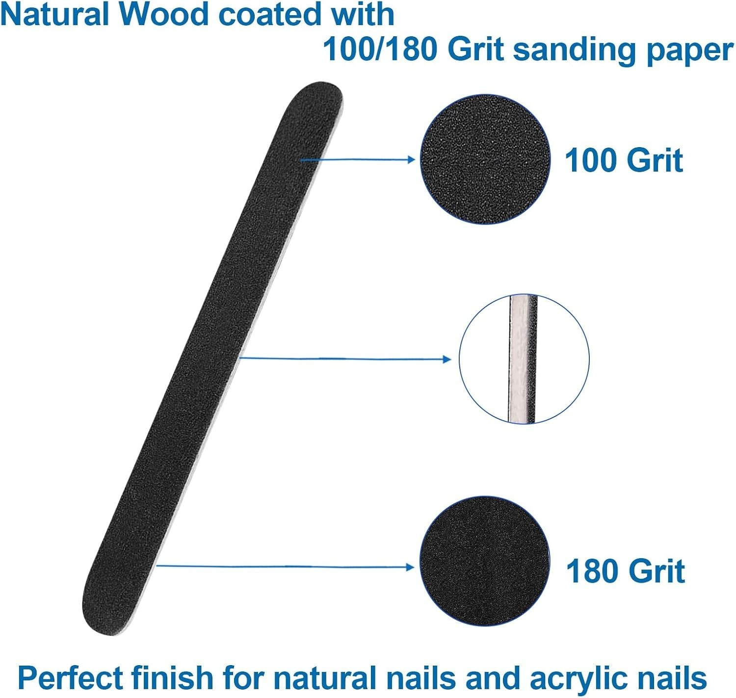 20 Pack 100/180 Grit Nail Files Black Professional Emery Boards Nail