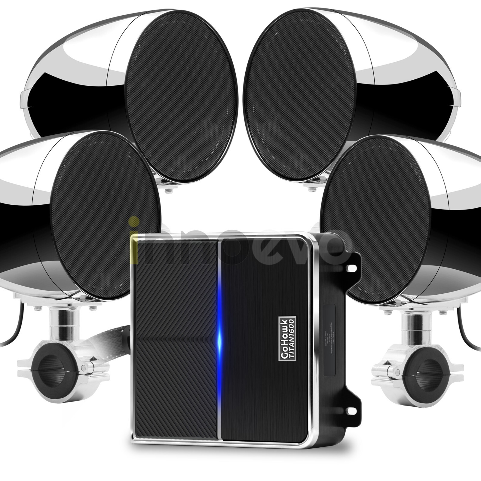 Bluetooth Waterproof 1600W Amp Stereo Audio FM Radio System Motorcycle 4 Speaker