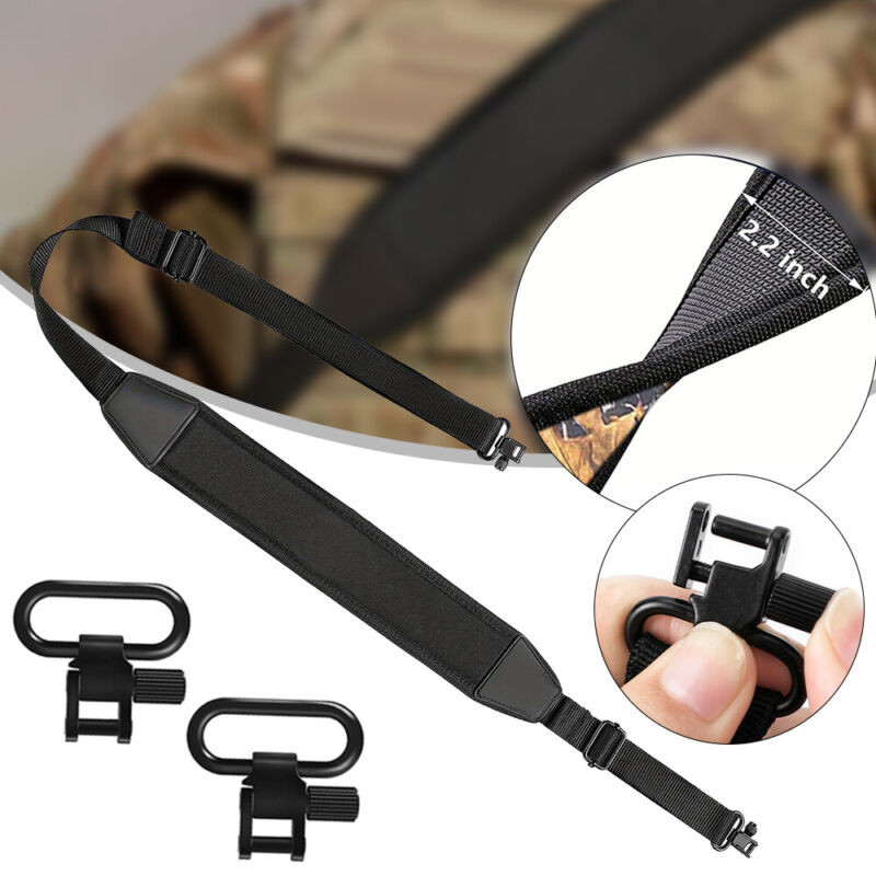 Full Black 2 Point Rifle Gun Sling with Swivels & Neoprene Shoulder Padded Strap