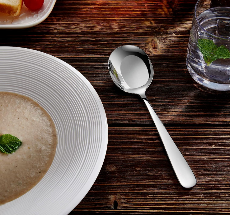 6- Pack Soup Spoons Round Stainless Steel Bouillon Spoon