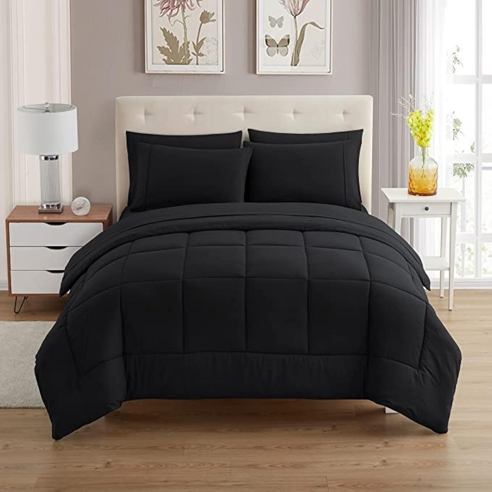 7 Piece Comforter Set Bag Solid Color All Season Soft Down Alternative Blanket