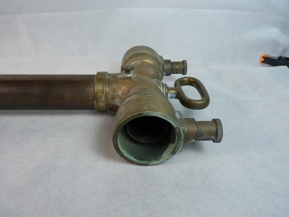 LARGE ANTIQUE SOLID BRASS FIRE BRIGADE HYDRANT STANDPIPE 29" TALL- COLLECTABLE