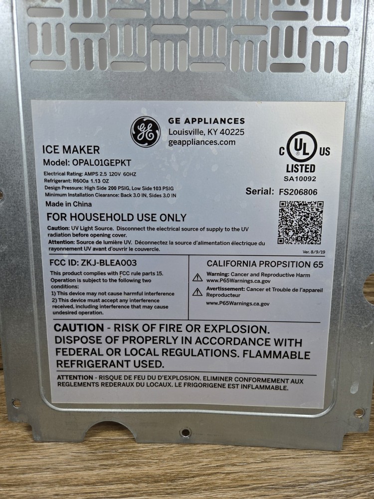Oem GE 1.0 Opal Ice Maker Back Panel Replacement. OPAL01GEPKT