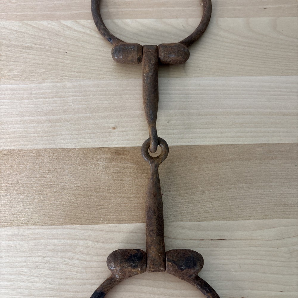 Vintage Rusted Cast Iron Snaffle Horse Bit Double Ring