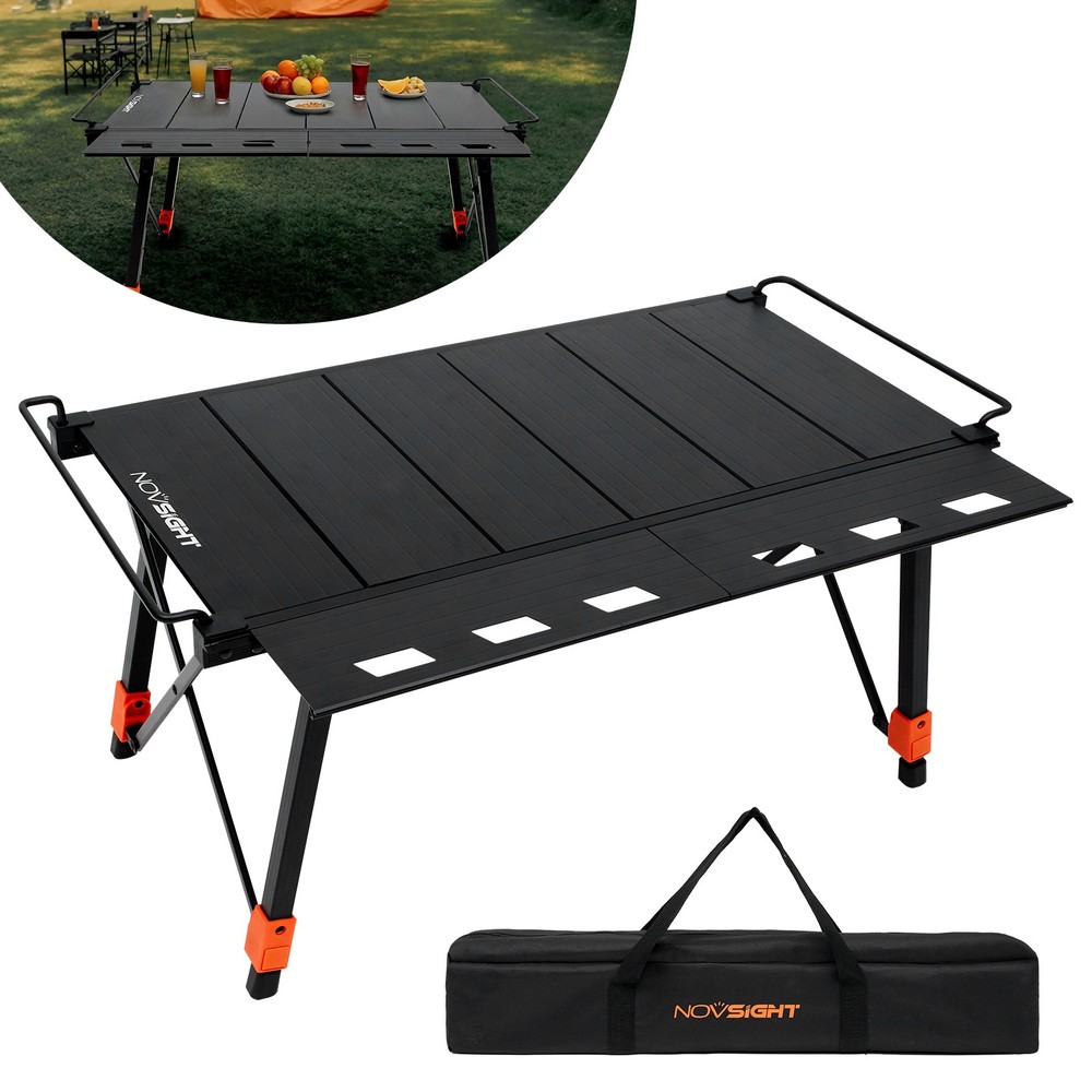 NOVSIGHT Portable Camping Table Adjustable Height Folding Roll Up Tabletop w/Bag