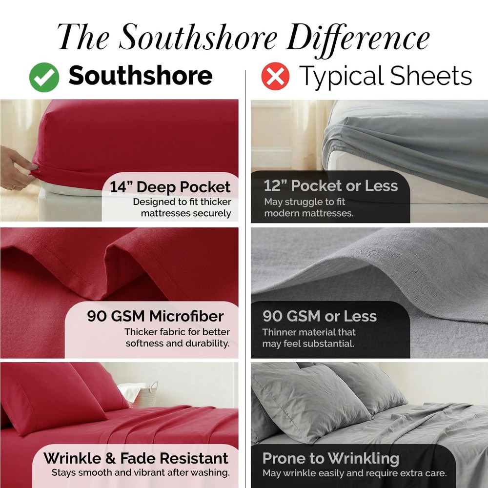 , Inc. 14" Deep Pocket Queen Size Sheets, 3-Piece Microfiber Bedding Set, Dee...
