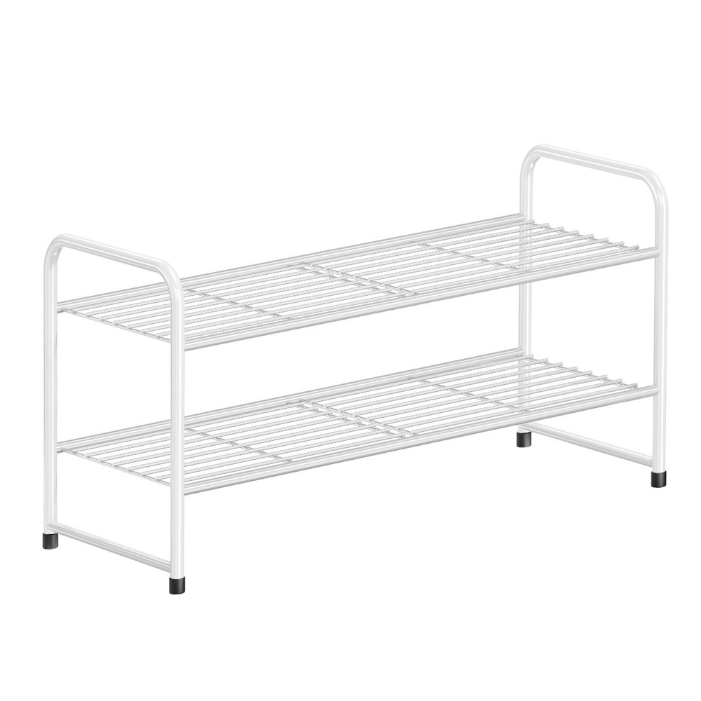 2 Tier Shoe Rack Organizer for Closet, Stackble,White White 2 Tier