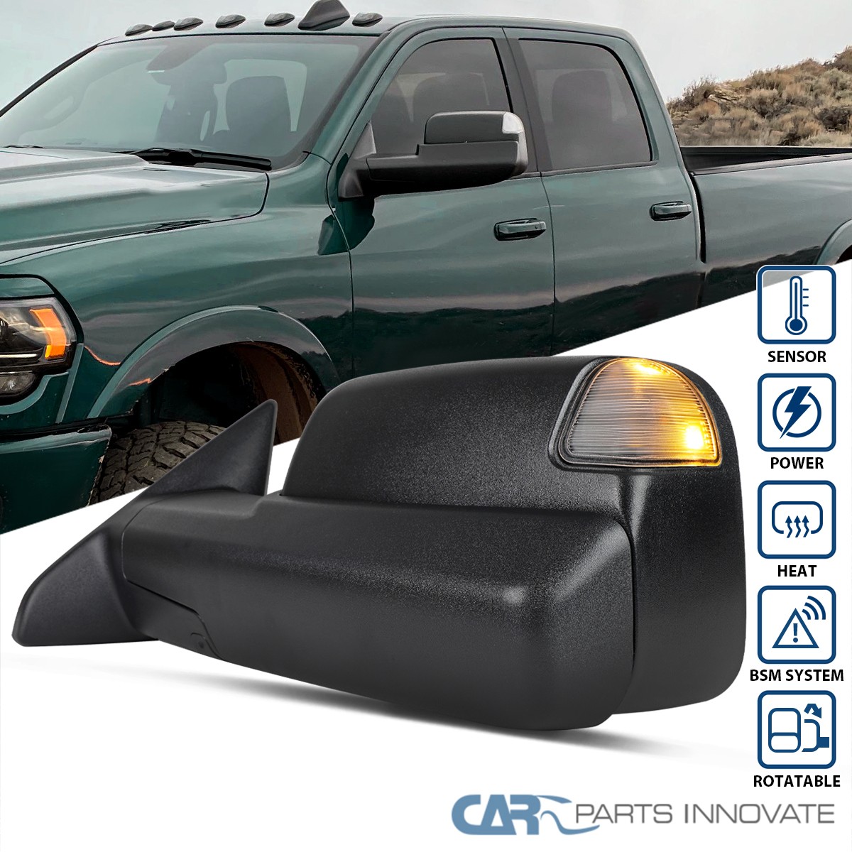 Fit 2019-2022 Ram 2500 3500 Rotatable Heat Towing Mirror+Puddle Left Driver Side