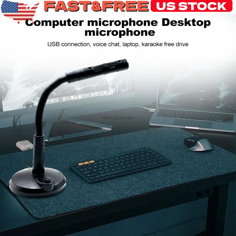New Mini USB Condenser Microphone with Stand - Plug & Play for PC/Laptop/Mac