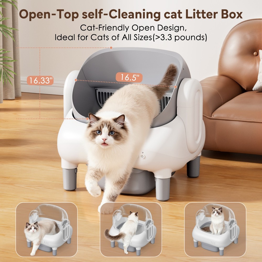 Used Automatic Self-Cleaning Cat Litter Box, APP Control, Open Top, Odor Lock