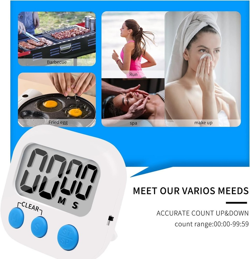 6 Pack Small Digital Kitchen Timer Magnetic Back and ON/Off Switch,Minute Sec...