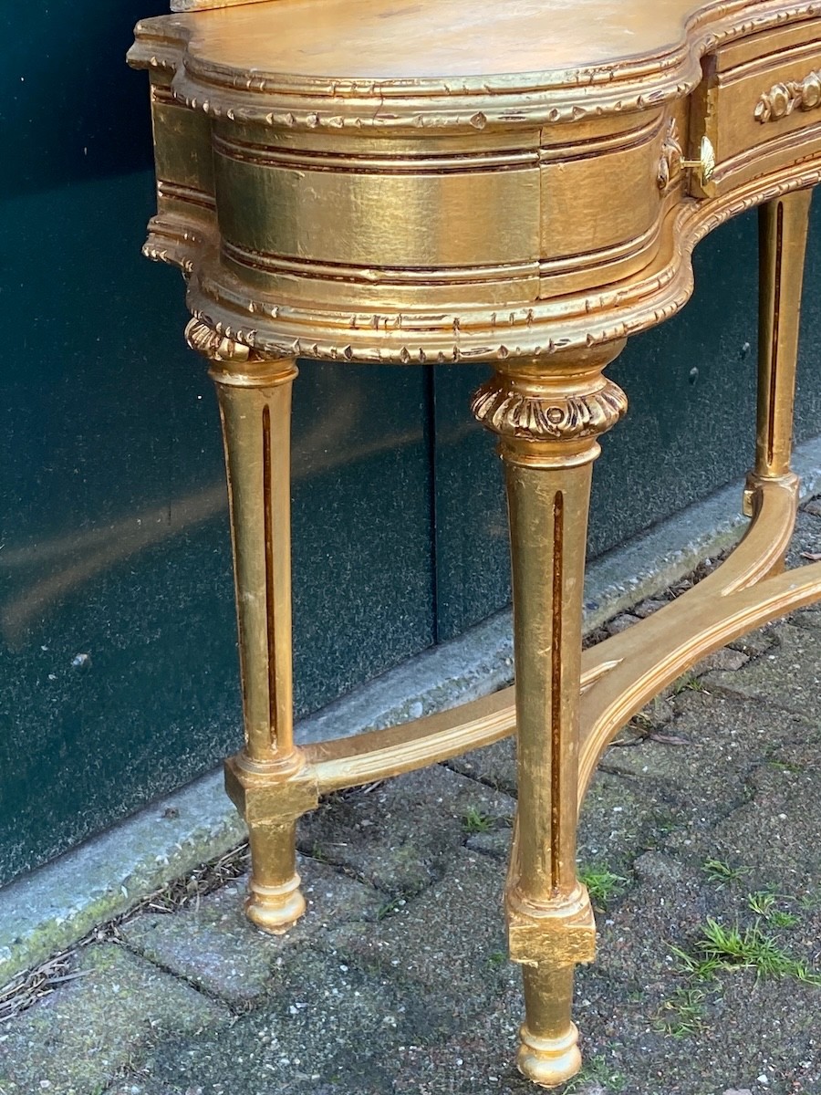 Vanity table with mirror French Louis XVI 1940s Gilt Beech Dressing Set