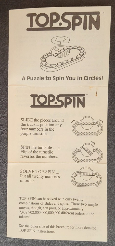 Vintage - Instructions ONLY - TOP-SPIN - Binary Arts