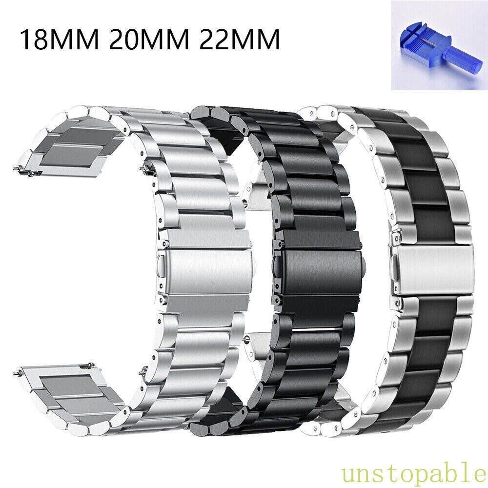 18/20/22/24mm Metal Watch Band Strap Replacement Stainless Steel Wrist Bracelet
