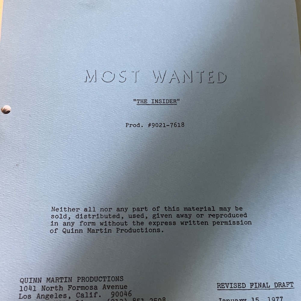 TV. SCRIPT “Most Wanted” - The Insider - January 1977, Complete