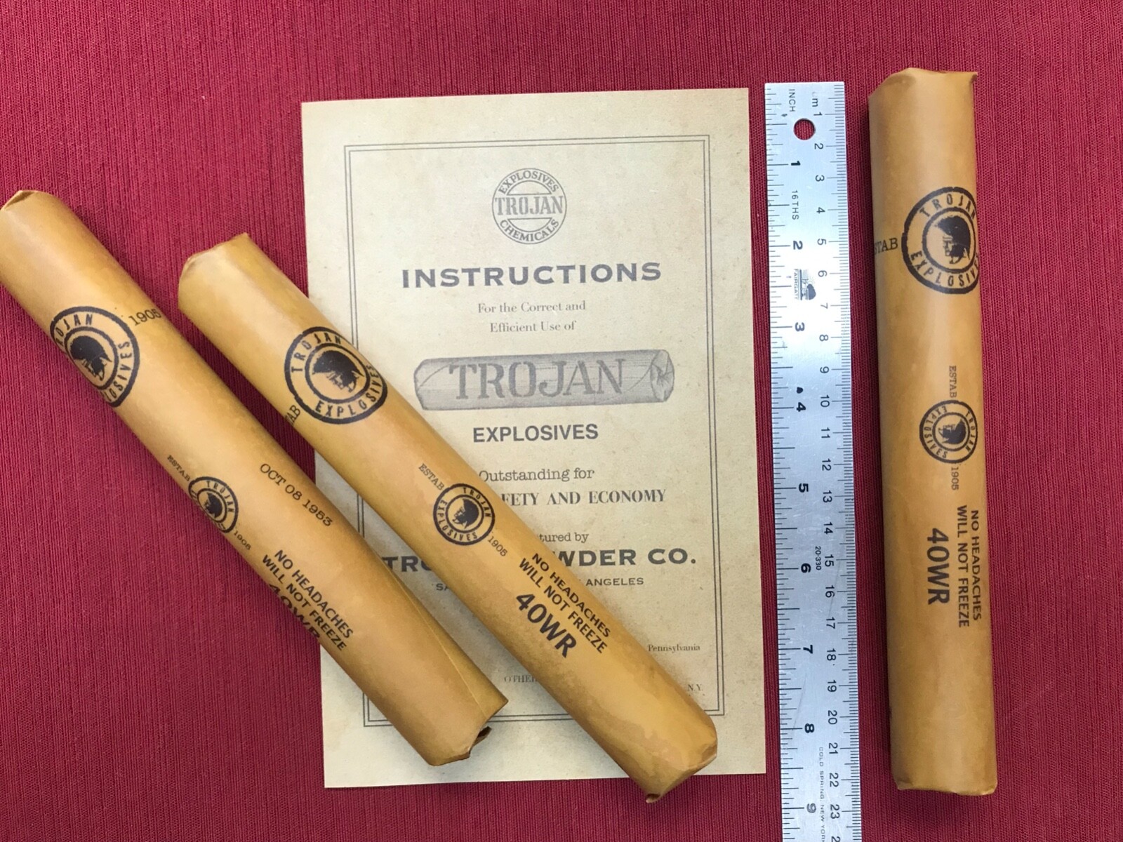 inert Trojan dynamite sticks, set of 3 w/instructions, replica, mining display