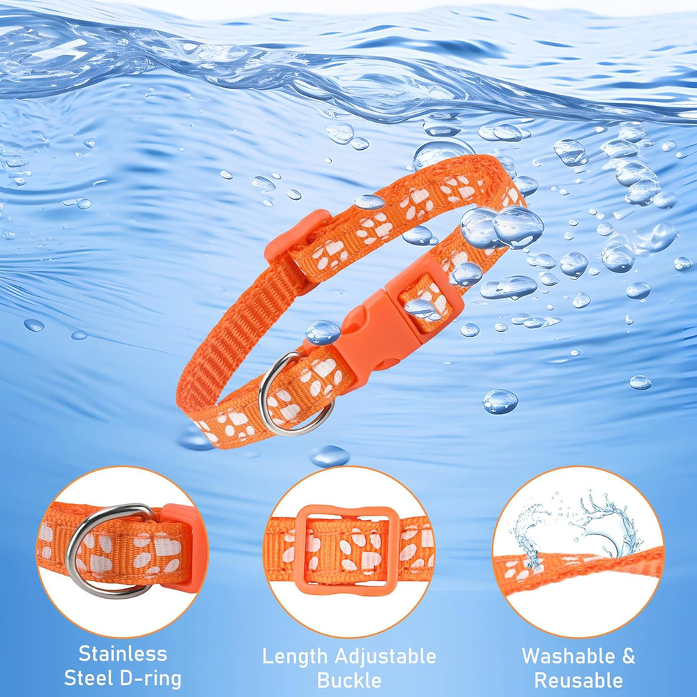Puppy Collars, Super Soft Nylon Adjustable Whelping ID Bands, Footprint Pattern
