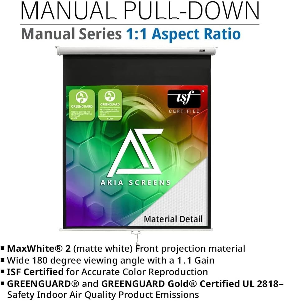 125" Manual Pull Down Projector Screen, 1:1 Retractable Projection Screen, Au...