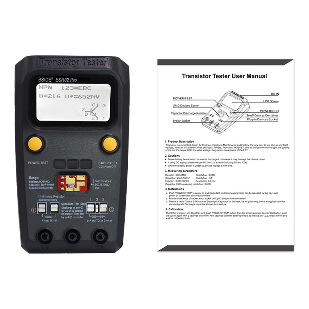 BSIDE ESR02 Pro Transistor Tester Multifunctional Digital Tester Diode Q4S5