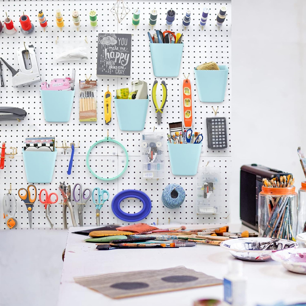 Large Pegboard Cups Peg Board Storage Bin 6 Pack with Hooks Square Bo...