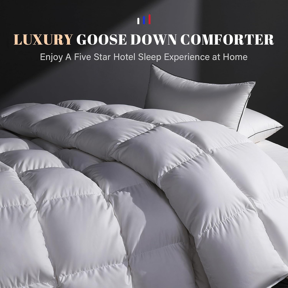Feather down Comforter King Size Duvet Insert, Light Weight True Baffle-Box Nois