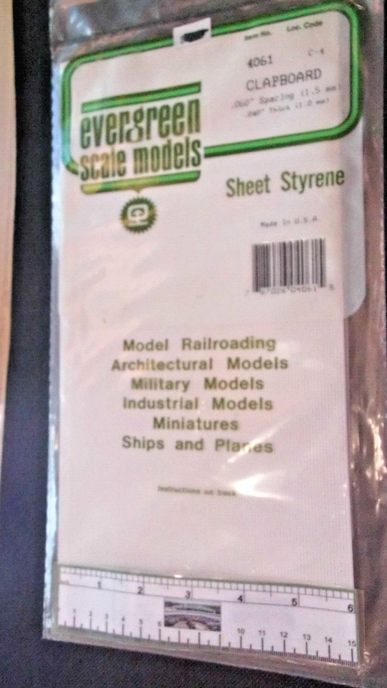 Evergreen Scale Models #4061 Clapboard Styrene Sheet, .060" spacing, pkg. 1
