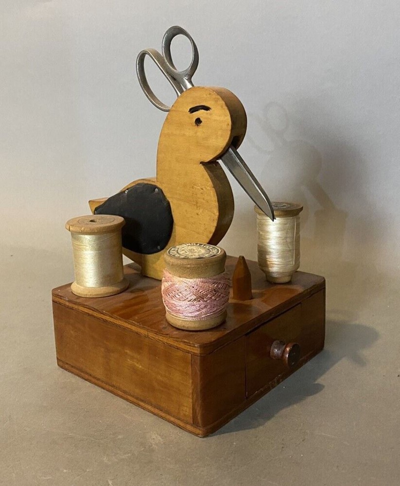 Vintage Figural Duck Sewing Caddy Stand with Drawer
