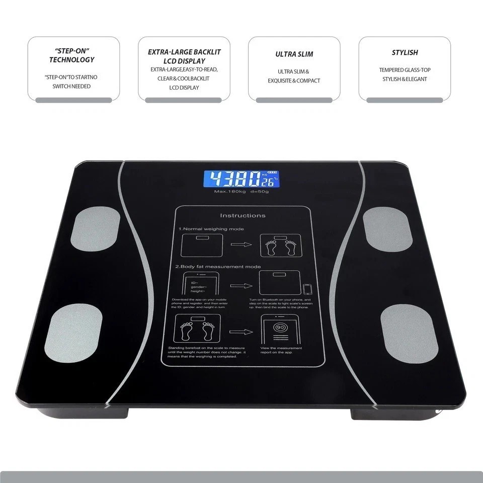 Bluetooth Smart Body Fat Scale BMI Digital Weight Bathroom Scale LCD App Sync