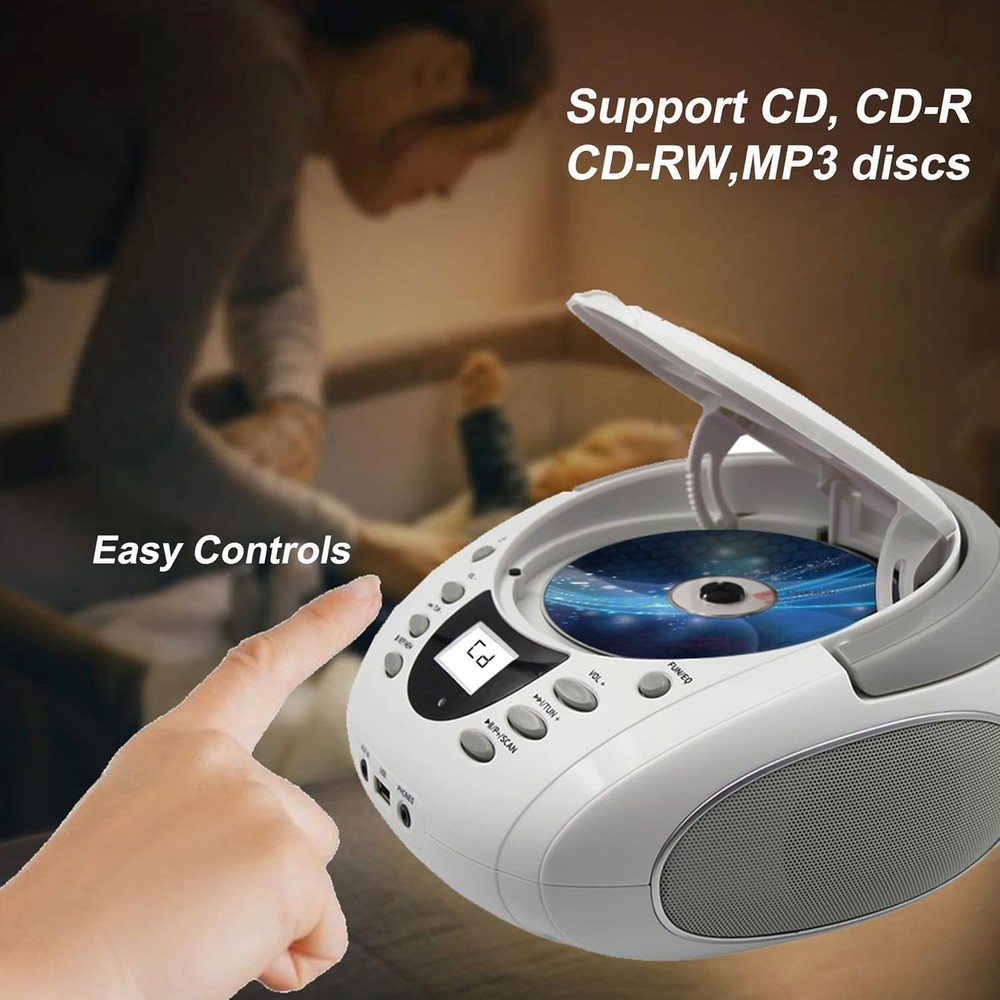 Multi-Function Portable Boombox with CD, USB, FM Radio & Bluetooth Connectivity