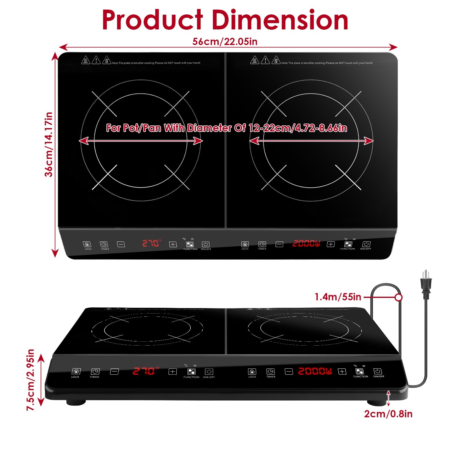 4000W Electric Dual Burner Induction Cooktop Double Induction Cooker Hot Plate