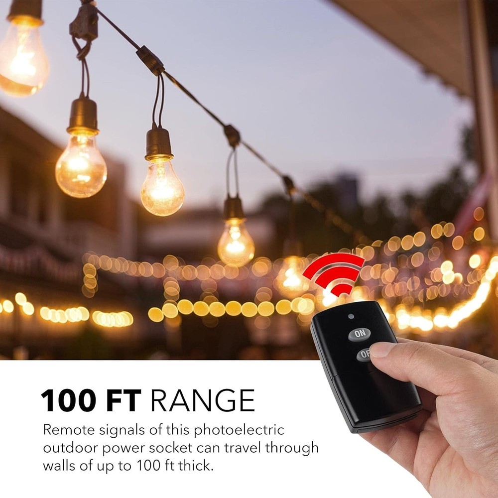 2 Pack Weatherproof Wireless Remote Control 3-Prong Outlet, 15A, 100ft Range