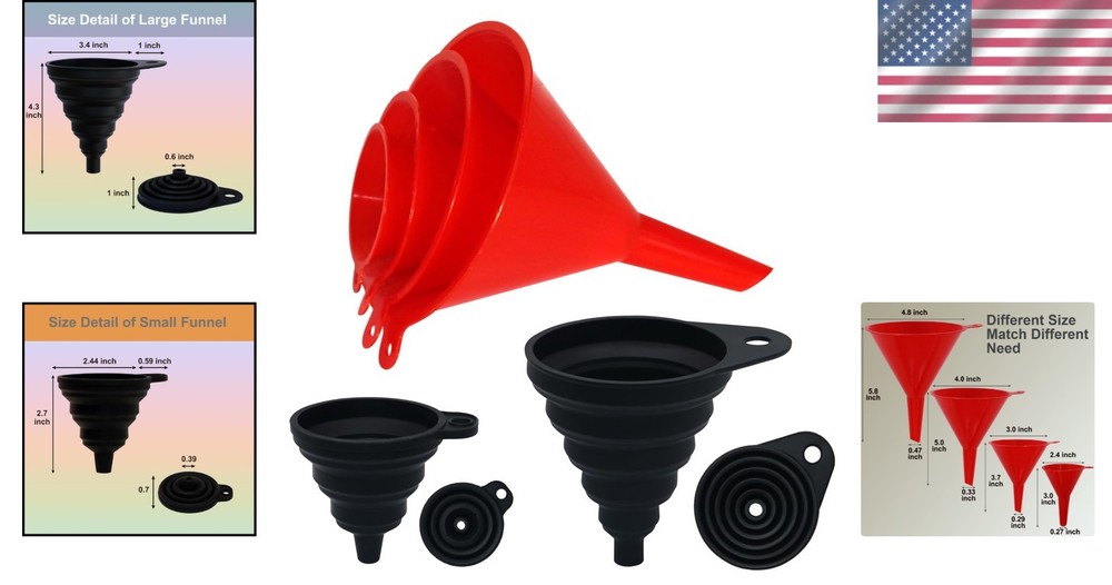 Multi-Purpose 6-Piece Kitchen Funnel Set, Ideal for Canning & Liquid Transfers