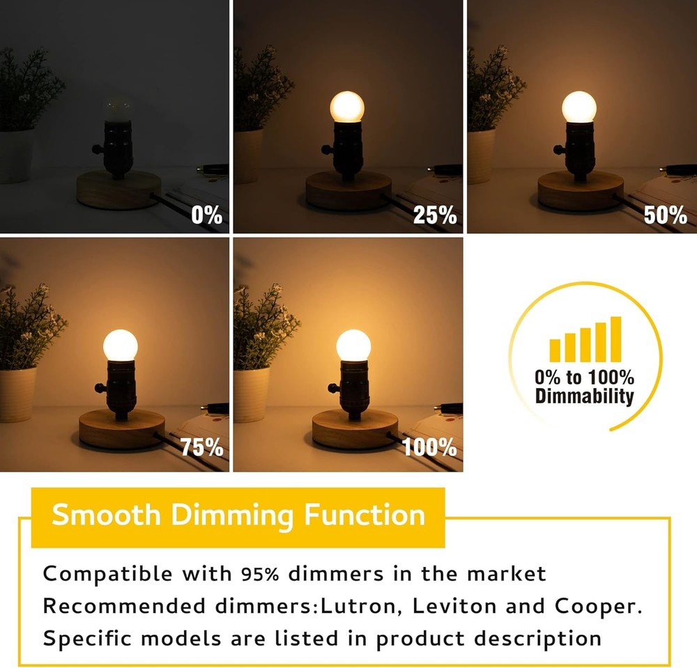 Dimmable LED 3W Small Light Bulb, 25w Equivalent E26 Standard Screw Base, G40...