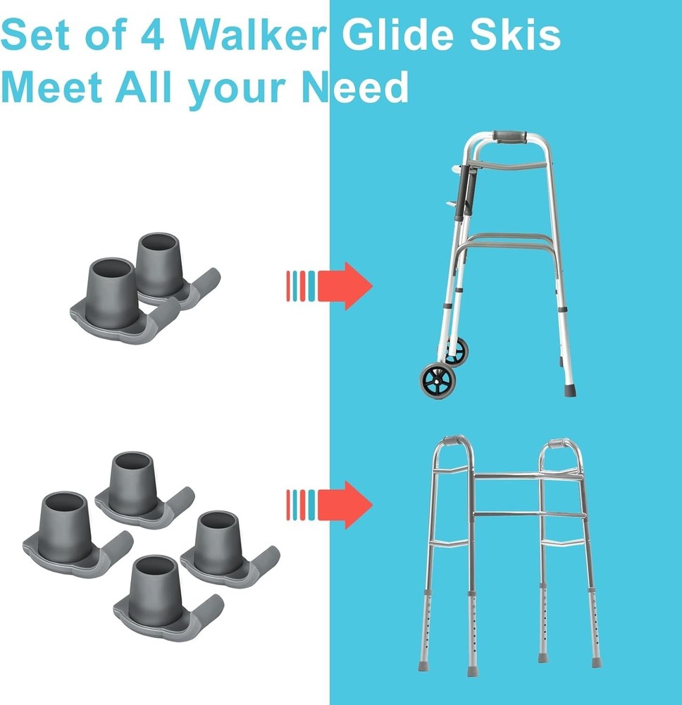 Universal Walker Ski Glides - 4 Pack for All Flooring Types & Enhanced Stability