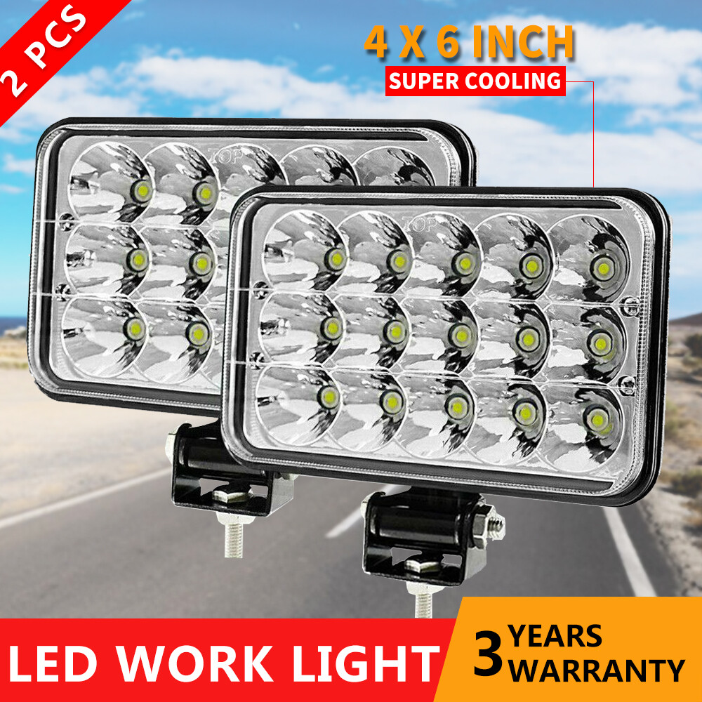 Pair 4X6'' LED Work Lights Spot Lamp Driving Fog Headlight + Mounting Brackets