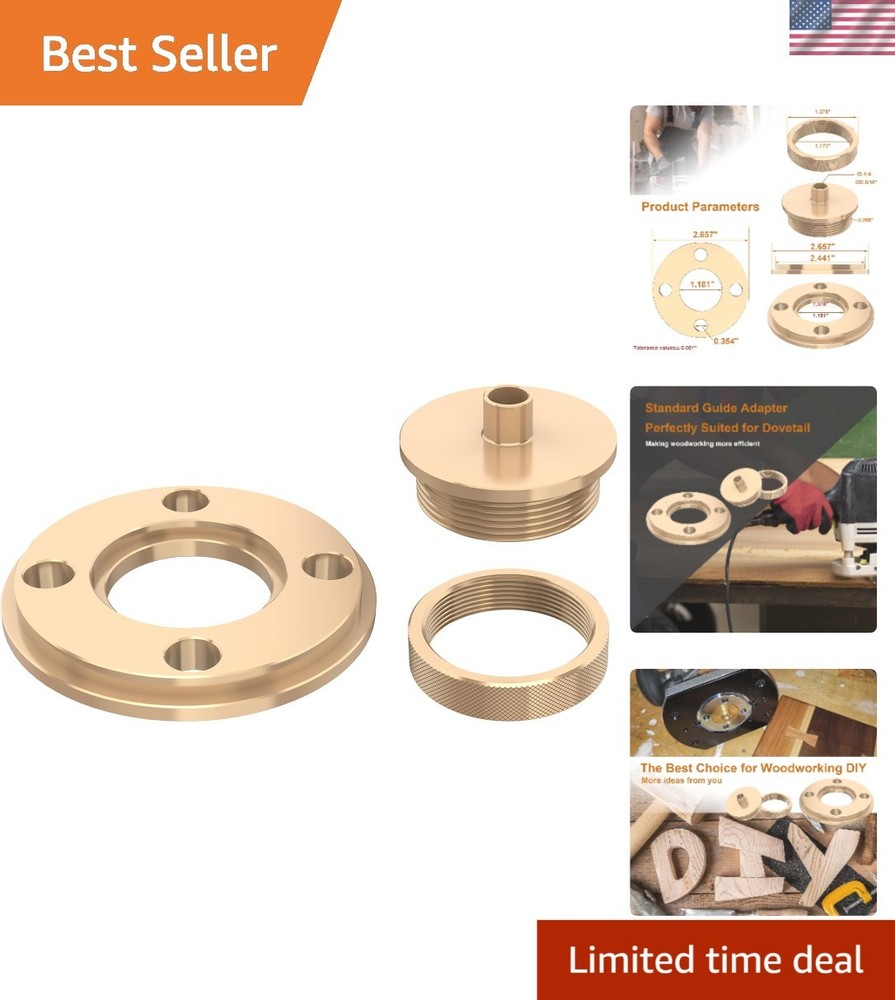 High-Quality 3-Piece Solid Brass Router Bushing Set - 1/4 Inch for Versatility