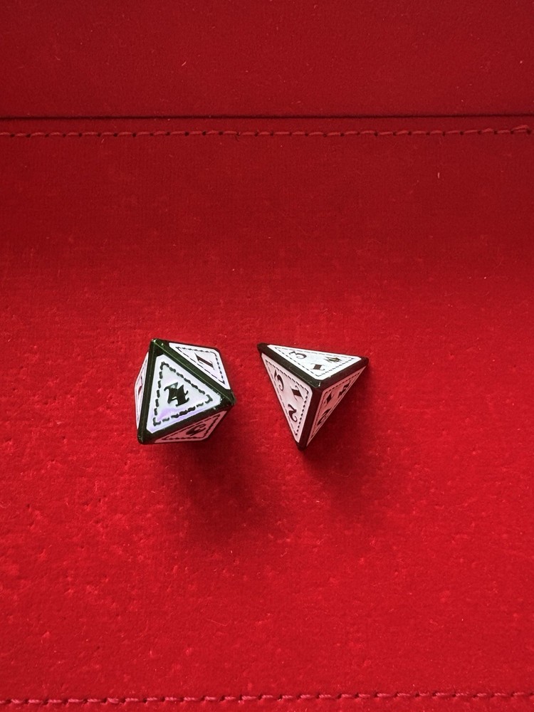 7 Pc Polyhedral Metal Dice Green & White