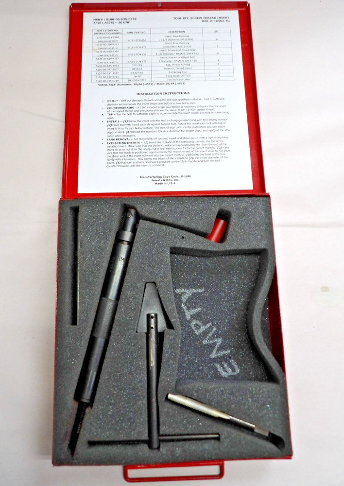 New Helicoil Threaded Insert Installation Kit Thread Size: 7/16"-20