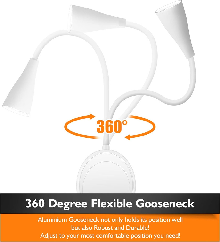 Dimmable LED Wall Mount Reading Light with USB & Touch Control - 2 Pack