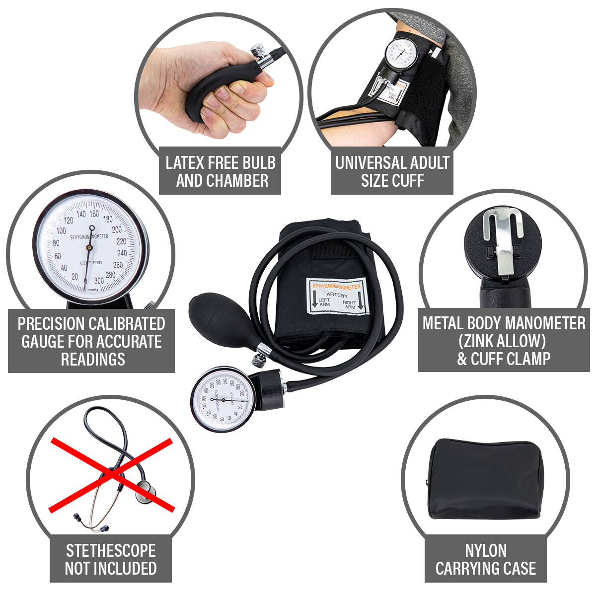 LINE2design Manual Blood Pressure Cuff - Aneroid Adult Arm BP Monitor With Case