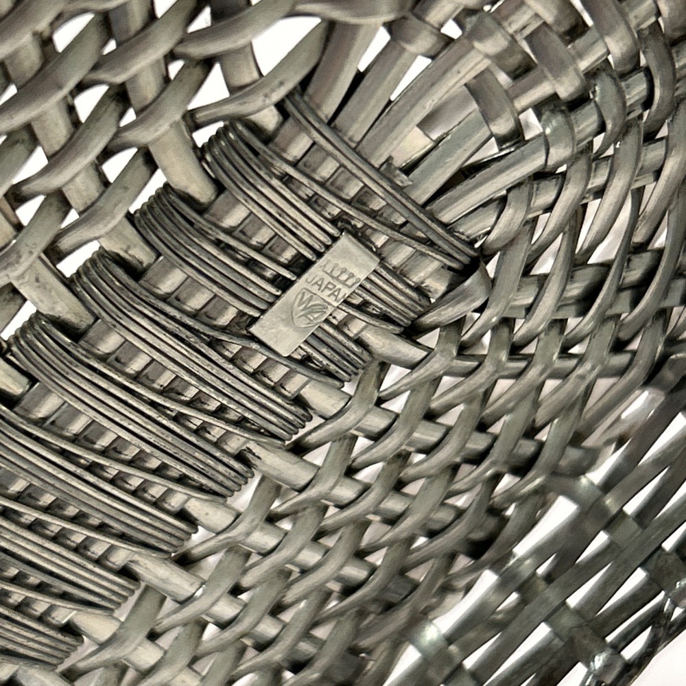 Vintage Silverplate Bottle Pourer Woven Metal Basket Wine Caddy Japan