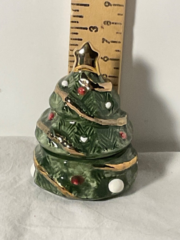 JCM Christmas tree trinket/keepsake box ceramic 2 3/4”