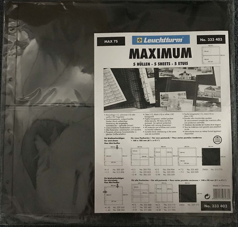 Lighthouse Maximum 2 Pocket Pages - Modern Postcards Stamp Blocks Black 5 Sheets