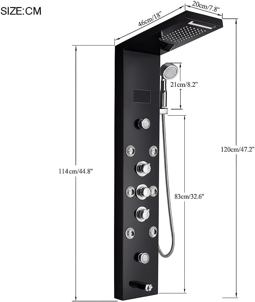 ZeeCry Thermostatic Shower Panel SS304 Tower System With Rainfall 8 Body Jets