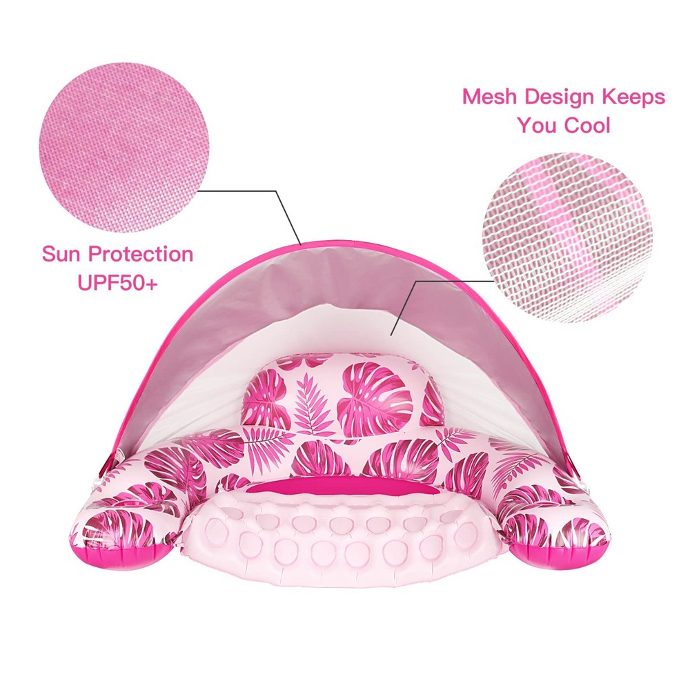 COOLCOOLDEE Pool Float with Canopy, Cup Holder XL Pool Chair Lounge Float wi...