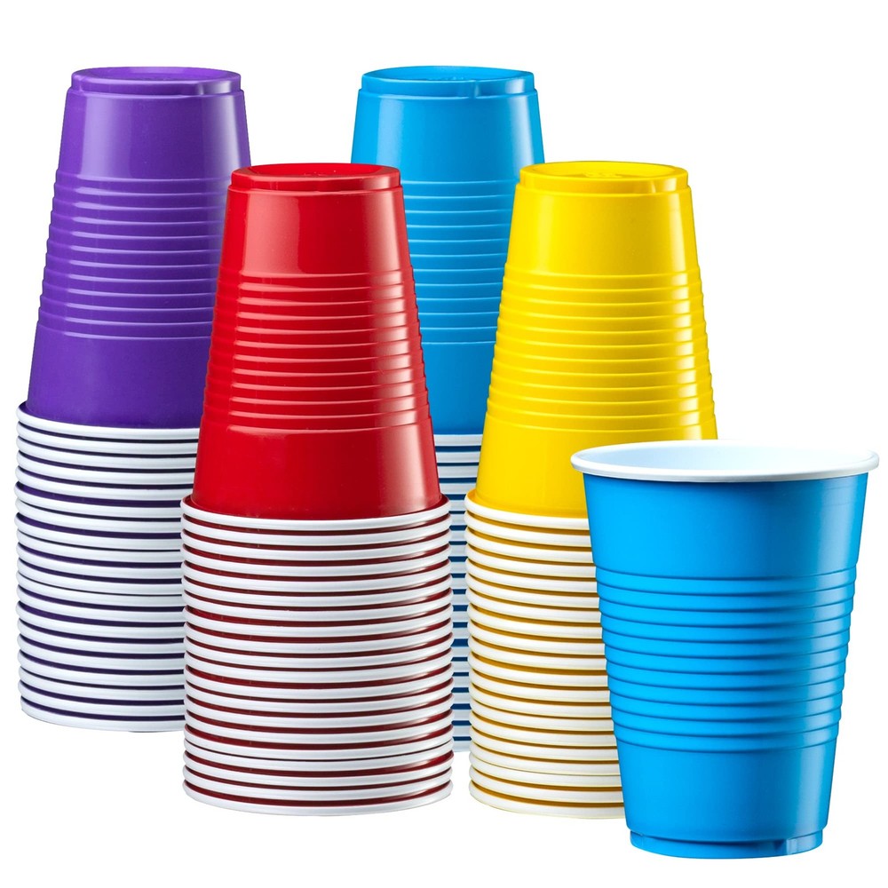 Comfy Package [9 oz. - 50 Count Plastic Party Cups Disposable - Assorted Colors