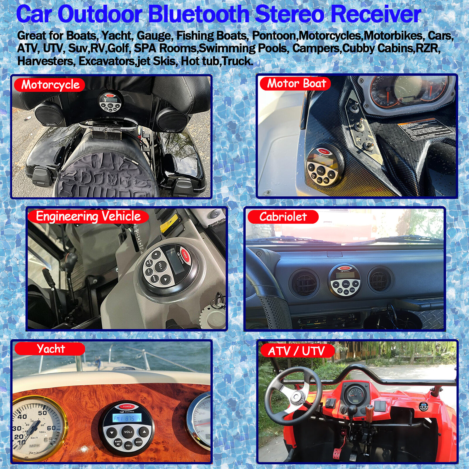 Waterproof Marine Stereo Boat AM FM Bluetooth Radio Receiver USB MP3 Yacht Audio