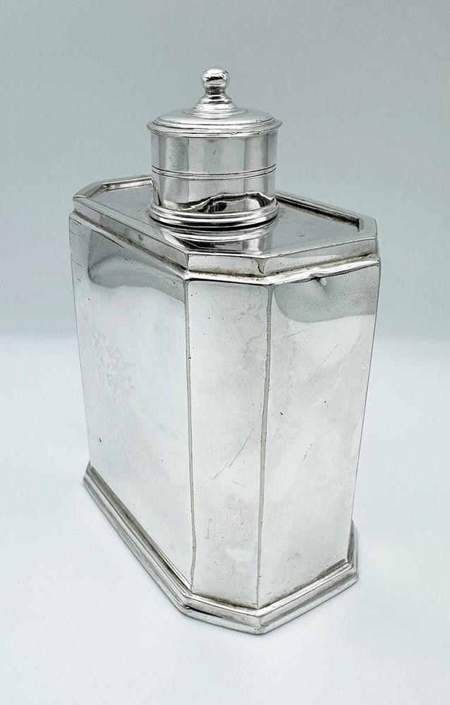 VICTORIAN CRESTED SLIDING TOP TEA CADDY SILVER PLATE 19TH CENTURY