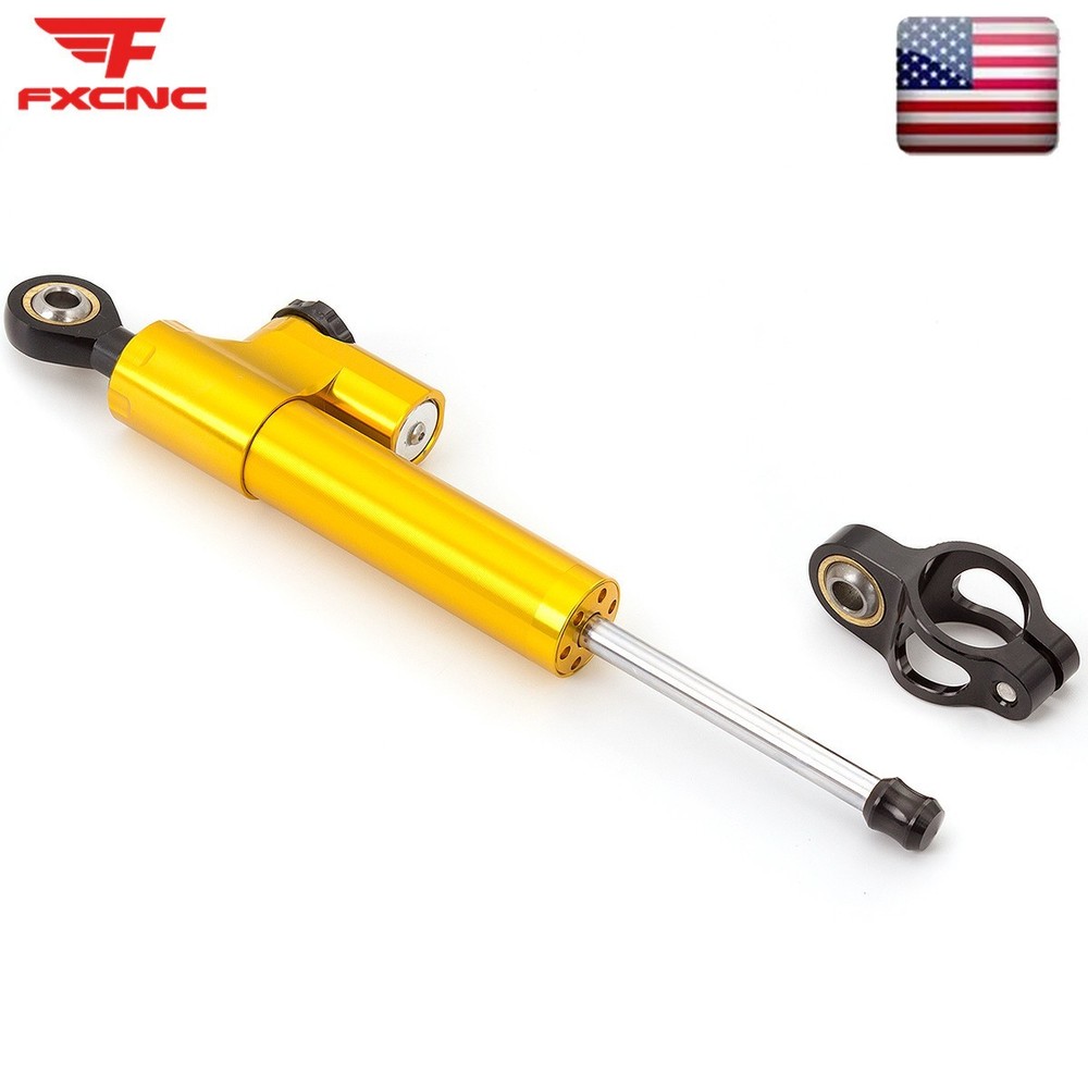 FXCNC 255MM Steering Damper Stabilizer Reversed Shock Universal Adjustable Gold