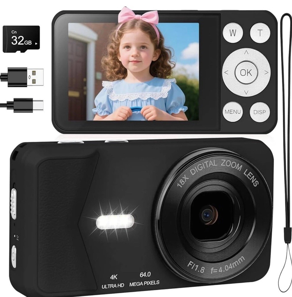 4K Digital Camera - 64MP Autofocus Vlogging Rechargeable Camera & 18X Digital